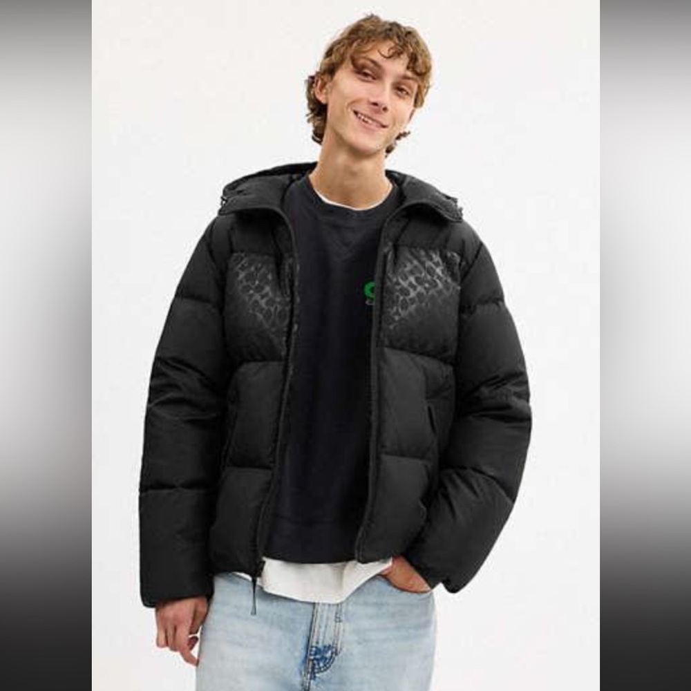 Coach Duck Down Signature Men's Black Puffer Jacket XXL C5182 Drawstring Waist
